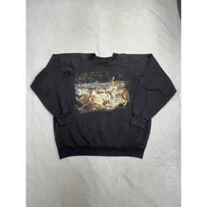 Vintage 90's Gray Nature Wolf Graphic Crewneck Sweatshirt Men's Size XL